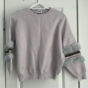 Women's Gray Sweater with Fur Trim